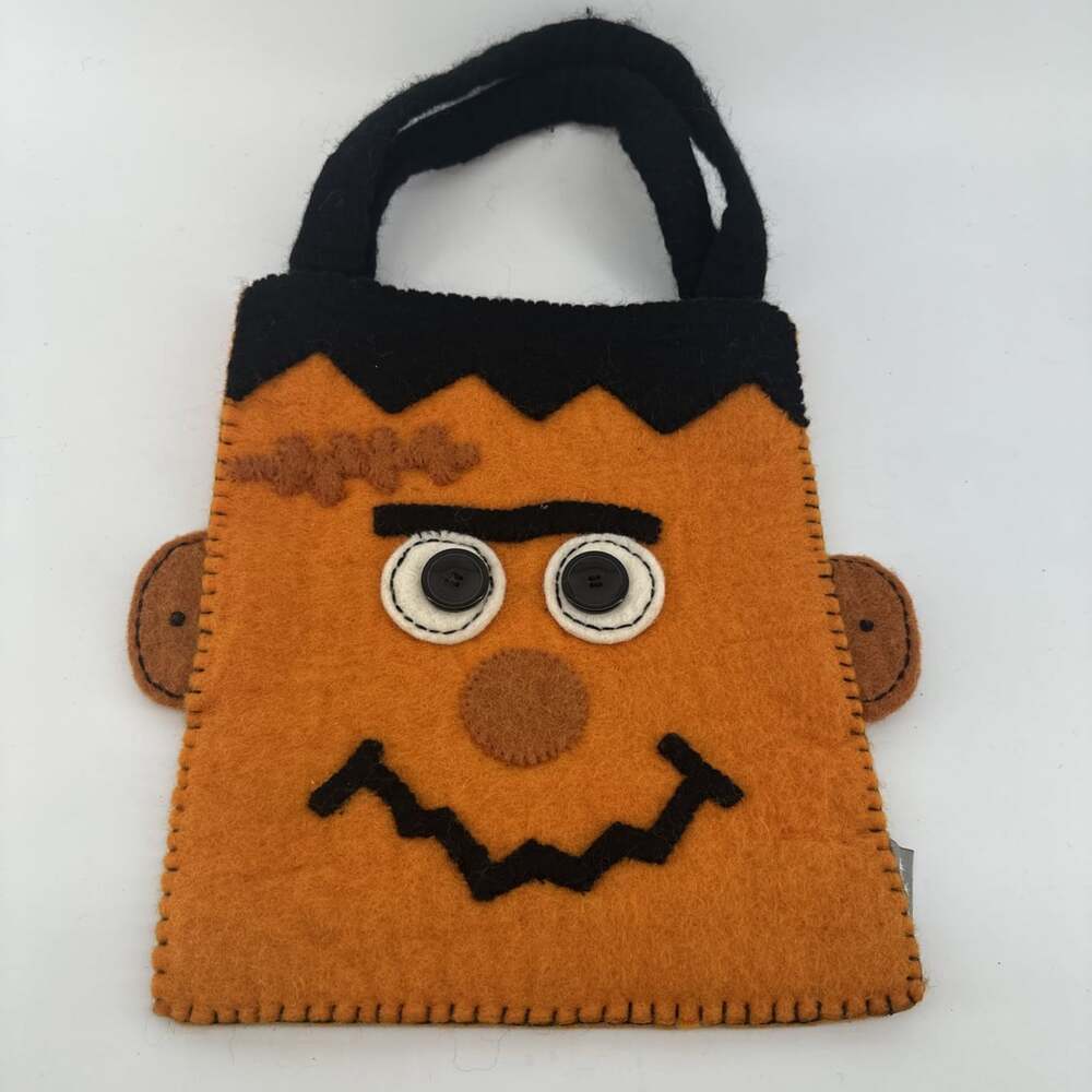 HALLMARK Wool Felt Orange/Black HALLOWEEN Trick or Treat Frankenstein Bag Fall